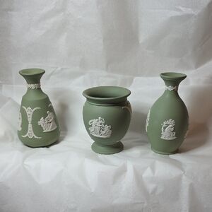 Group Of 3 Wedgwood Jasperware Jade Green Vases